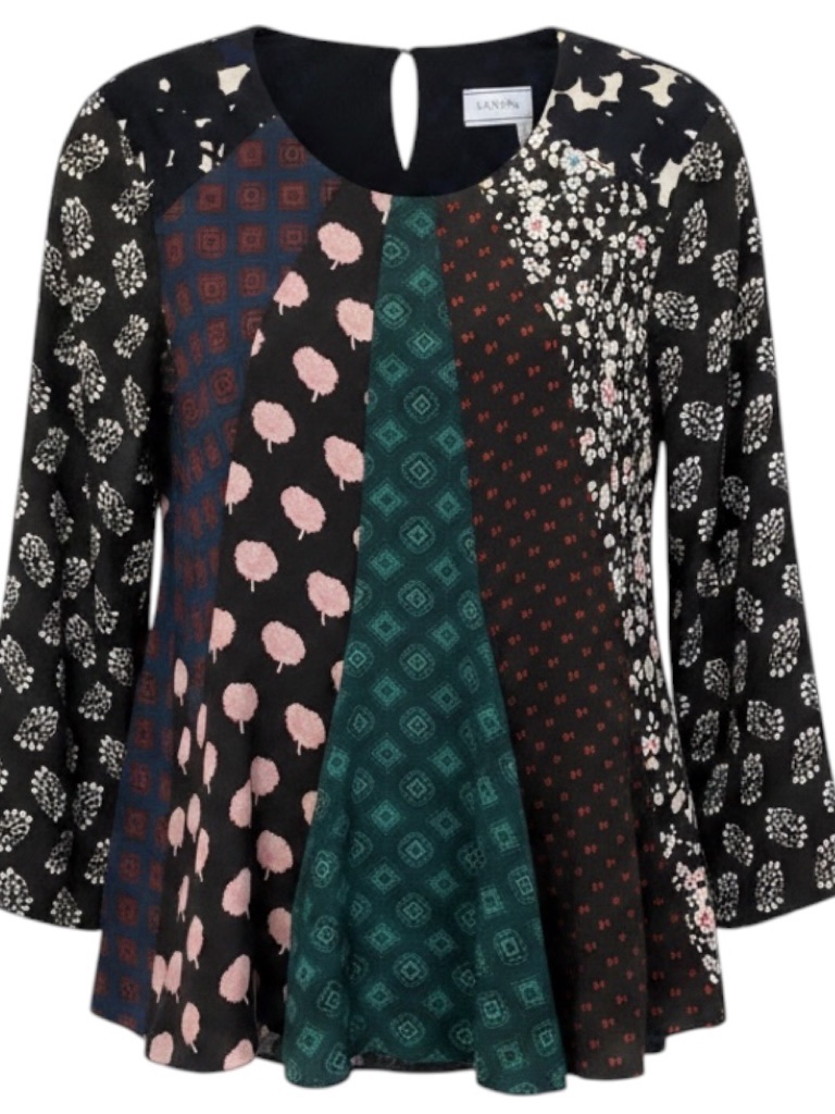Lanvin Black Multi Patchwork Silk Blouse